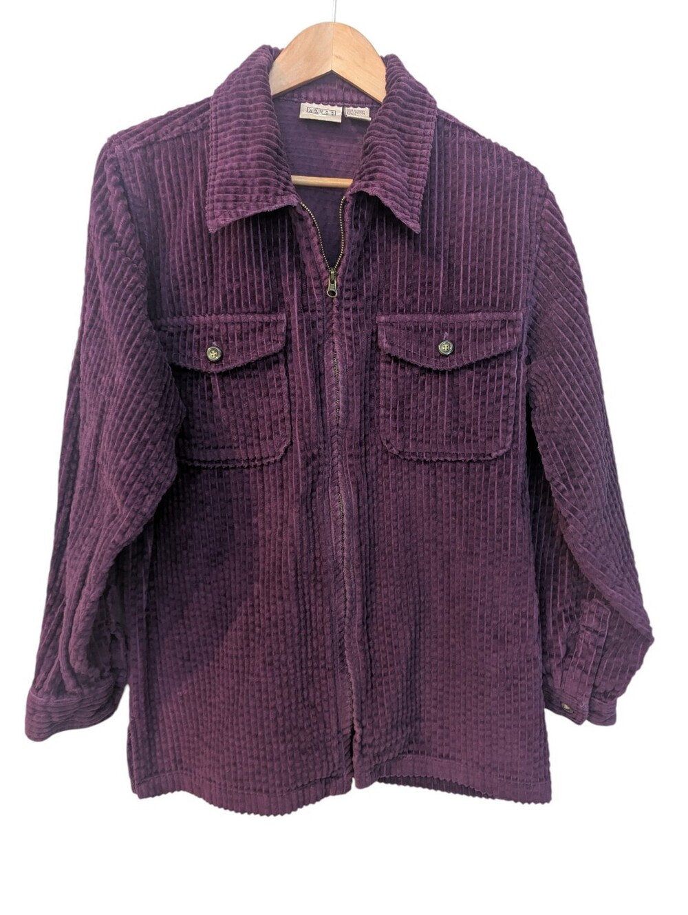 LAURA GAYLE Vintage Corduroy Zip-Front Jacket Shacket in Deep Plum Medium